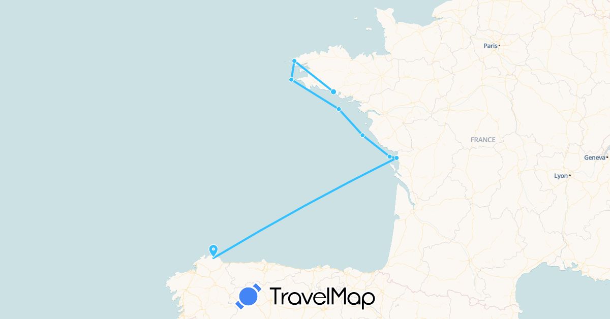 TravelMap itinerary: boat in Spain, France (Europe)
